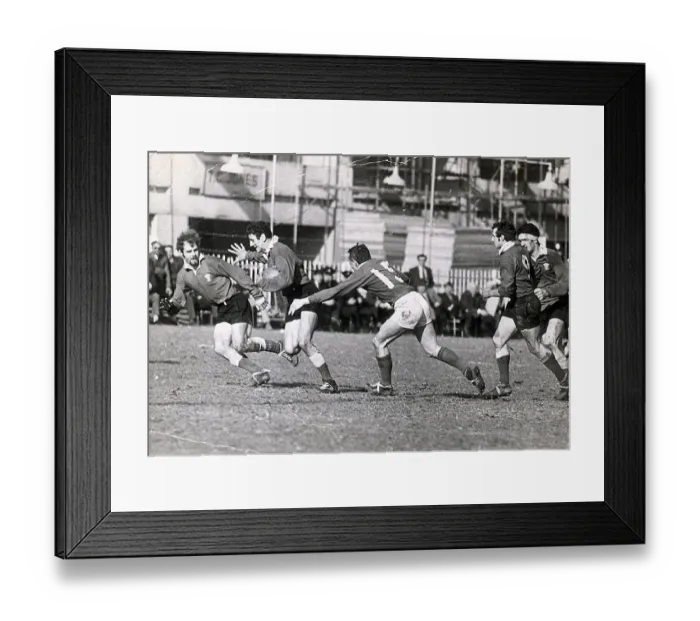 Framed Print : Dai Morris breaks away with John Taylour outside him. Wales -v- Ireland