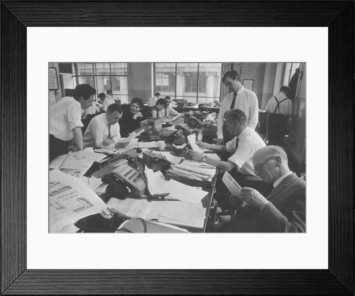 Framed Print : Busy scenes on the Daily Herald news desk, 1964