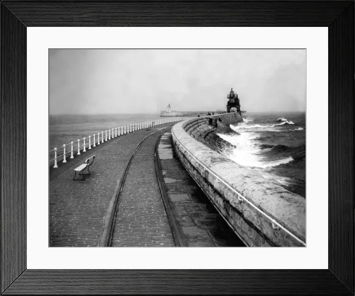 Framed Print : Waves lash the pier at South Shields 19 August 1958 Framed Print : Waves lash the pier at South Shields 19 August 1958