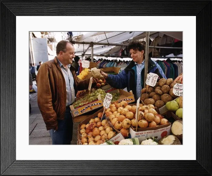 Framed Print : Tim Healy Actor at a fruit and veg market stall A©Mirrorpix Framed Print : Tim Healy Actor at a fruit and veg market stall A©Mirrorpix