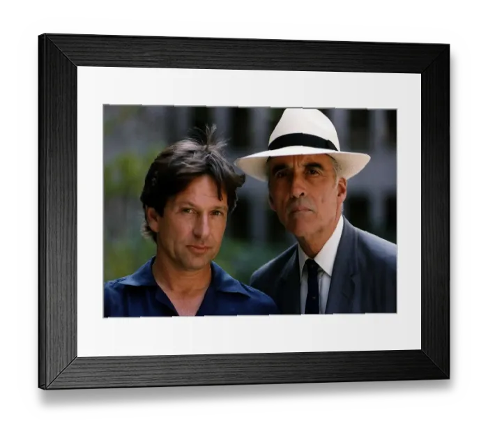Framed Print : Christopher Lee Actor with Michael Brandon at their preview set A©Mirrorpix