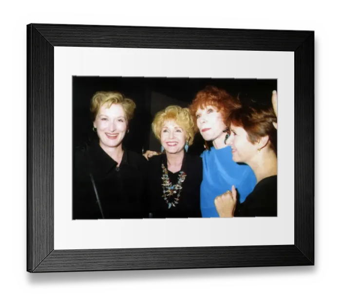 Framed Print : Meryl Streep american actress with Left to right Debbie Renyolds Shirley Maclaine Framed Print : Meryl Streep american actress with Left to right Debbie Renyolds Shirley Maclaine