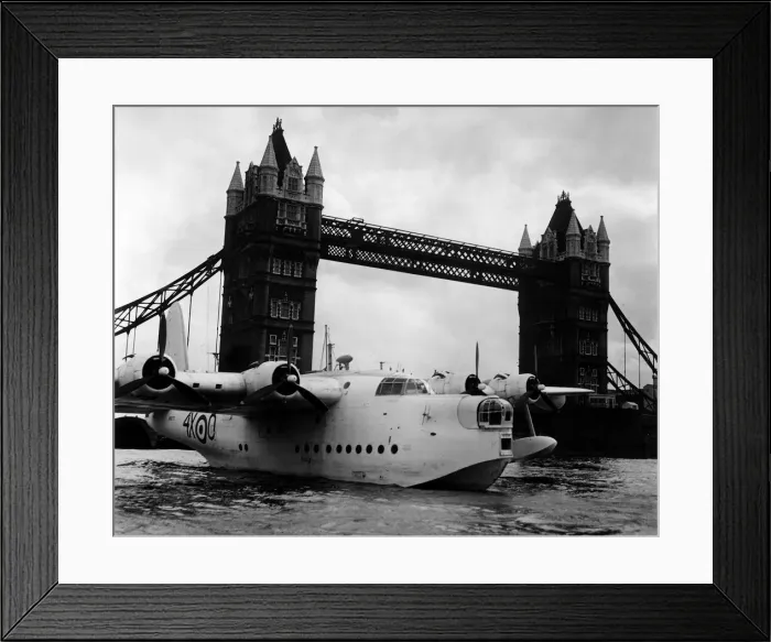 Framed Print : London Views Thames River September 1950 - RAF Suderland flying-boat moored next to Tower