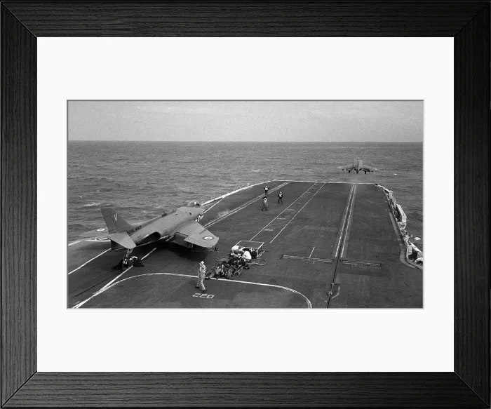 Framed Print : Fleet Air Arm Supermarine Scimitar aircraft 1959, waits to launch off the deck of Royal Framed Print : Fleet Air Arm Supermarine Scimitar aircraft 1959, waits to launch off the deck of Royal