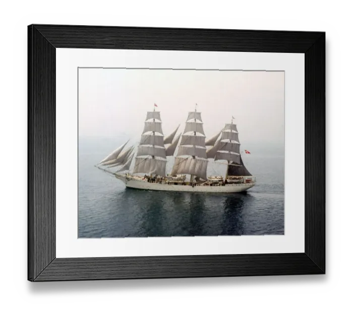 Framed Print : 1964 Plymouth to Lisbon Tall Ships Race. The 790 ton top sail schooner Danmark seen Framed Print : 1964 Plymouth to Lisbon Tall Ships Race. The 790 ton top sail schooner Danmark seen