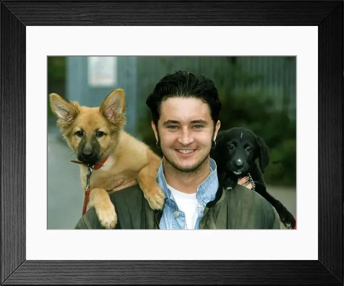 Framed Print : Stuart Wolfenden Actor with the two dogs he rescued from oldham RSPCA Named Tango Framed Print : Stuart Wolfenden Actor with the two dogs he rescued from oldham RSPCA Named Tango