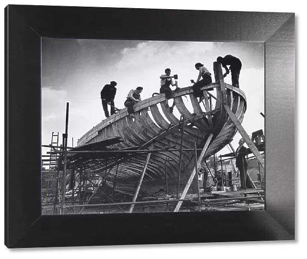 Topsham Shipyard where this wooden fishing boat was built by 60 people in 100 days in