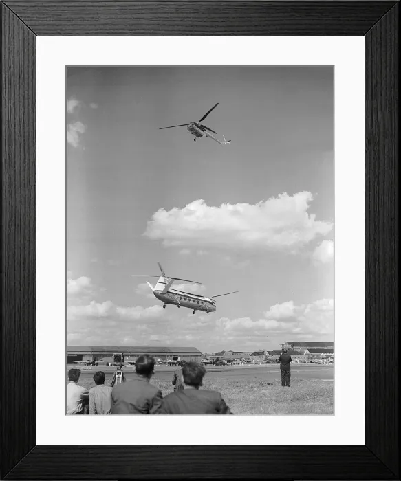 Framed Print : Bristol 171 Sycamore 3 Helicopter flys over the Bristol 192 at the SBAC Farnborough Air Framed Print : Bristol 171 Sycamore 3 Helicopter flys over the Bristol 192 at the SBAC Farnborough Air