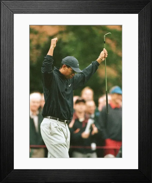 Framed Print : Tiger Woods Wentworth World Matchplay October 1998 after sinking a putt