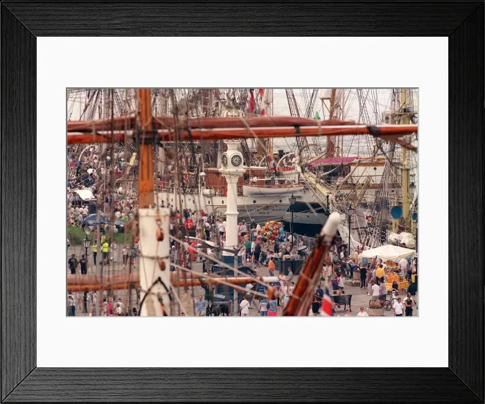Framed Print : Cutty Sark Tall Ships Race July 1999 crowds in Greenock on the quayside with ships in Framed Print : Cutty Sark Tall Ships Race July 1999 crowds in Greenock on the quayside with ships in