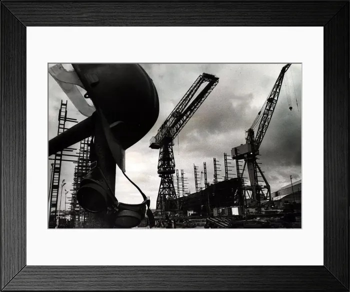 Framed Print : A general view showing cranes and platforms at Clyde Shipyard in Scotland April