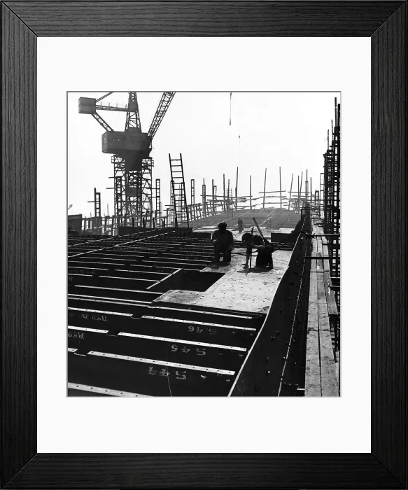 Framed Print : General view of Shipbuilders at work in a shipyard Circa 1955 Framed Print : General view of Shipbuilders at work in a shipyard Circa 1955
