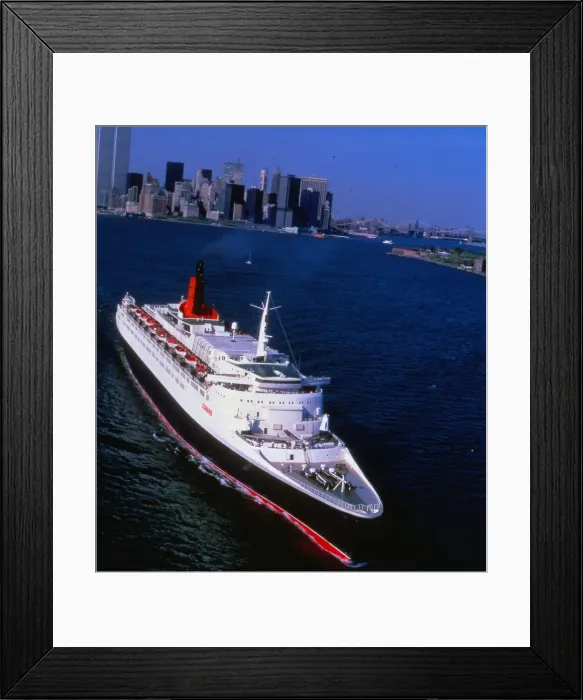 Framed Print : Ship Queen Elizabeth II leaving New York April 1994 Framed Print : Ship Queen Elizabeth II leaving New York April 1994