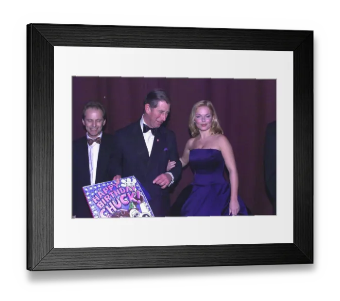 Framed Print : Prince Charles on 50th Birthday admiring Geri Halliwell in her low cut ballgown October Framed Print : Prince Charles on 50th Birthday admiring Geri Halliwell in her low cut ballgown October