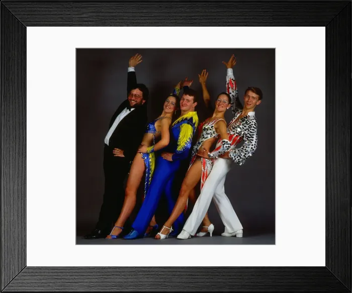 Framed Print : TV presenter Charles Nove with dancers July 1975 Framed Print : TV presenter Charles Nove with dancers July 1975