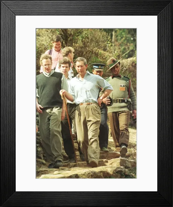 Framed Print : Prince Charles walking in foothills of Himalayas during visit to Nepal February Framed Print : Prince Charles walking in foothills of Himalayas during visit to Nepal February