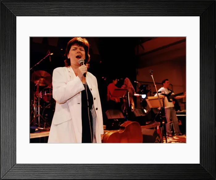 Framed Print : Elaine C Smith actress comedian singer singing microphone on stage with band