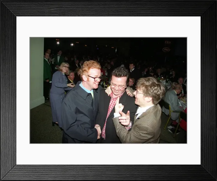 Framed Print : Chris Evans TV presenter with colleagues John Revell in centre and Will on right Framed Print : Chris Evans TV presenter with colleagues John Revell in centre and Will on right
