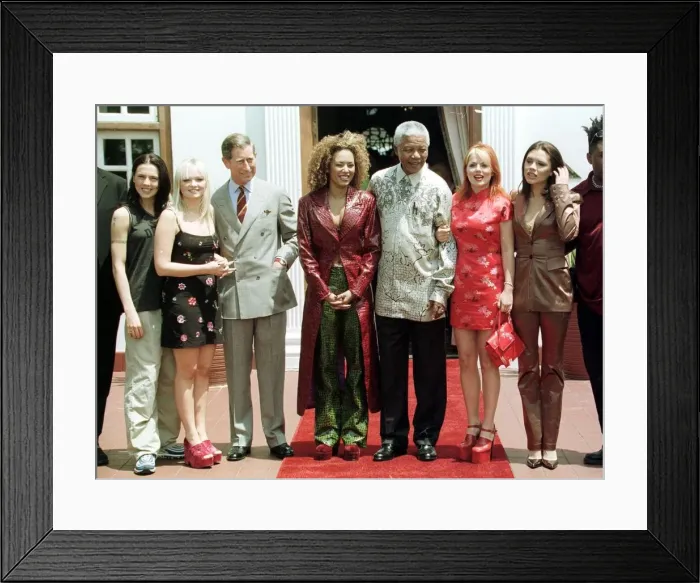 Framed Print : President Nelson Mandela and Prince Charles meet the Spice Girls in Johannesburg Framed Print : President Nelson Mandela and Prince Charles meet the Spice Girls in Johannesburg