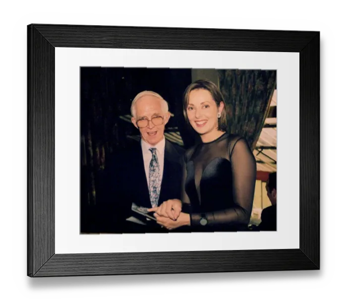 Framed Print : TV presenter Carol Vorderman with one of her old headmasters Frank Ashworth Framed Print : TV presenter Carol Vorderman with one of her old headmasters Frank Ashworth