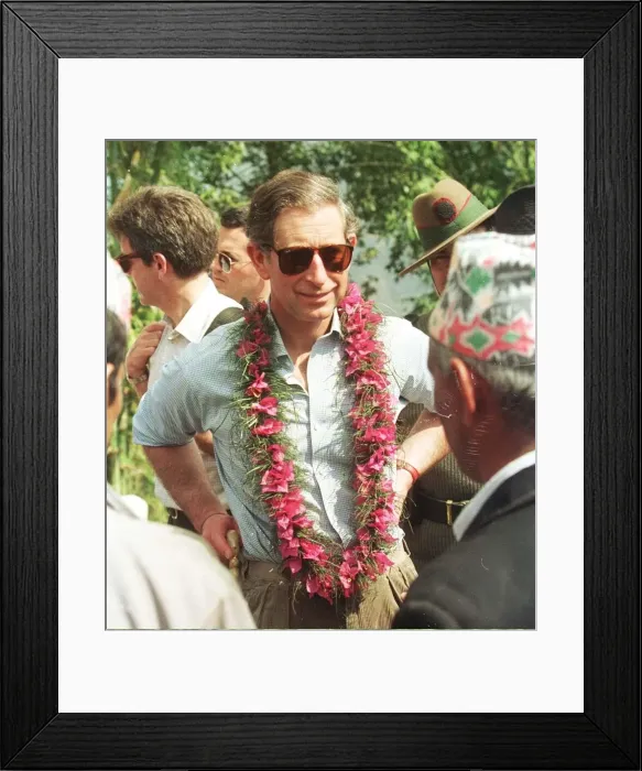 Framed Print : Prince Charles speaks to locals in Himalayas during visit to Nepal February 1998 Framed Print : Prince Charles speaks to locals in Himalayas during visit to Nepal February 1998