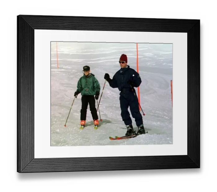 Framed Print : Prince Charles who is skiing on holiday in Klosters with Prince Harry January 1997 Framed Print : Prince Charles who is skiing on holiday in Klosters with Prince Harry January 1997