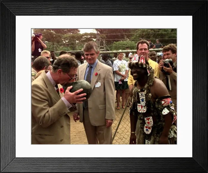 Framed Print : Prince Charles visits South Africa, November 1997 He was given a drink in the Zulu Framed Print : Prince Charles visits South Africa, November 1997 He was given a drink in the Zulu