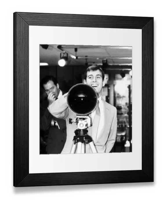 Framed Print : Prince Andrew with the loaned fish-eye lens July 1985 Framed Print : Prince Andrew with the loaned fish-eye lens July 1985