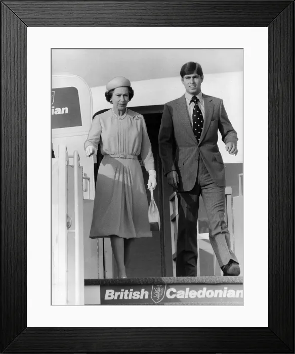 Framed Print : Queen Elizabeth with her son Prince Andrew on aircraft steps Circa 1980 Framed Print : Queen Elizabeth with her son Prince Andrew on aircraft steps Circa 1980