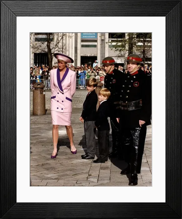 Framed Print : Diana, Princess of Wales with her sons Princes William and Harry at a memorial service to