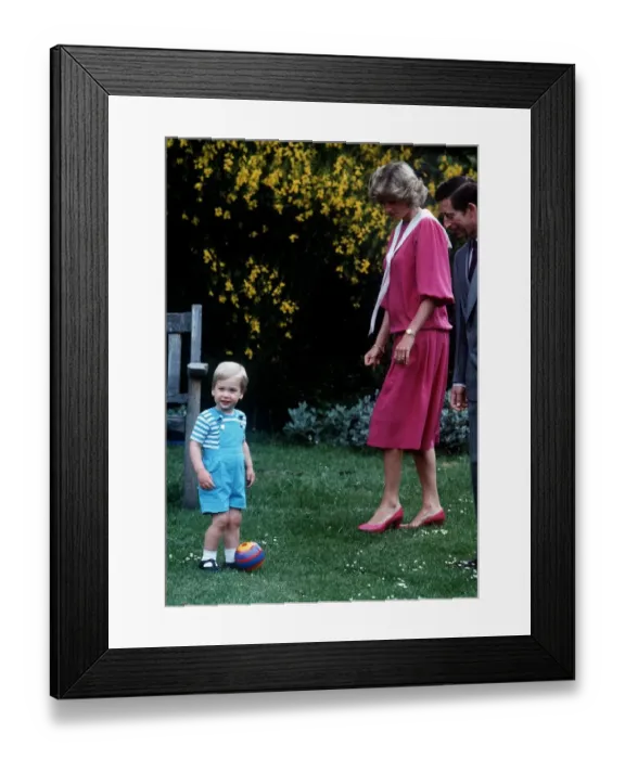 Framed Print : Prince Charles and Princess Diana pose with their son Prince William at a photocall in