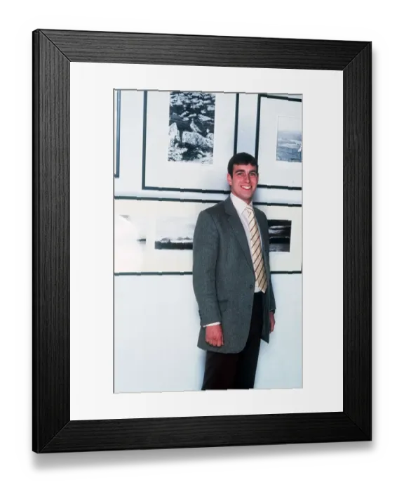Framed Print : Prince Andrew at an exhibition of his photographs at the Hamilton Gallery November