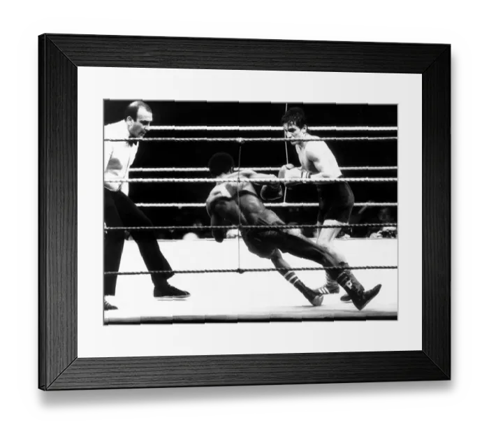 Framed Print : Barry McGuigan v Eusebio Pedroza Boxing June 1985 Eusebio Pedroza goes down in