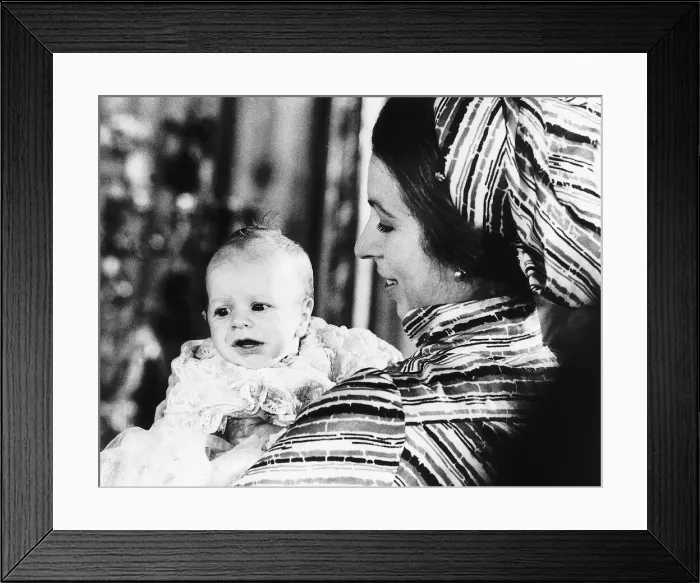 Framed Print : Princess Anne with her son Peter Phillips at his baptism at Buckingham Palace Framed Print : Princess Anne with her son Peter Phillips at his baptism at Buckingham Palace