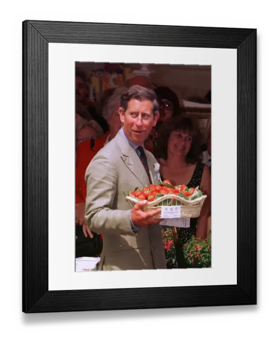 Framed Print : Prince Charles at Sandringham holding a basket of strawberries, July 1996