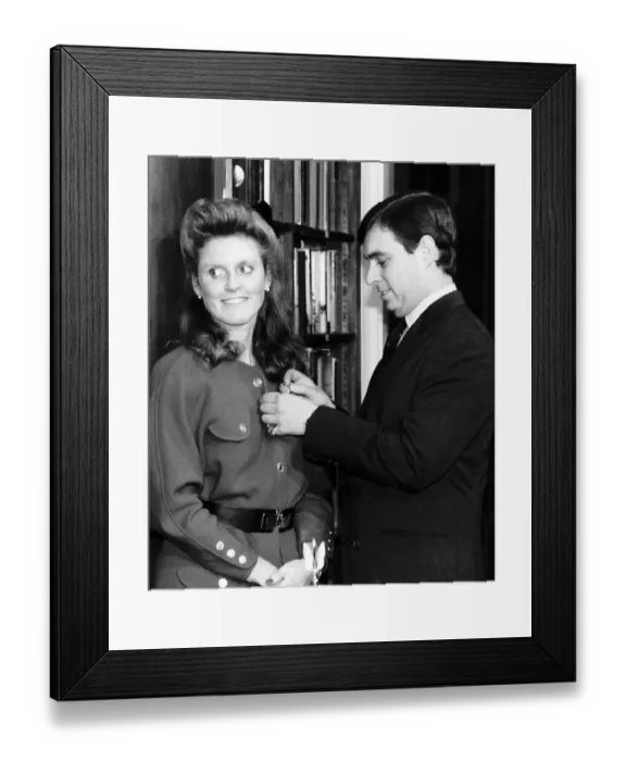 Framed Print : Prince Andrew With The Duchess Of York as He Gives Her Pilots Licence Badge Framed Print : Prince Andrew With The Duchess Of York as He Gives Her Pilots Licence Badge