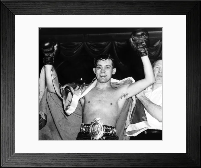 Framed Print : Howard Winstone December 1963 Boxer celebrates after winning 2nd Lonsdale belt after