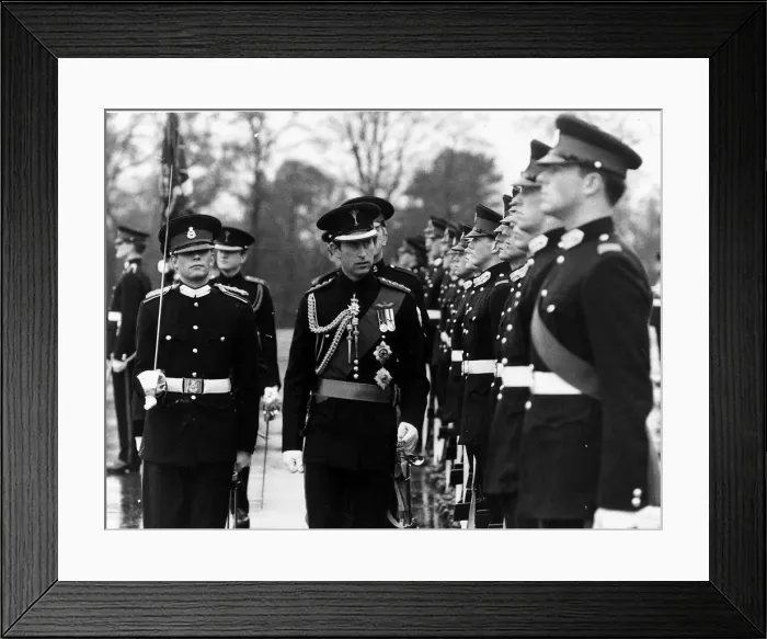 Framed Print : Prince Charles inspects a guard of honour at Sandhurst in uniform December 1978 Framed Print : Prince Charles inspects a guard of honour at Sandhurst in uniform December 1978
