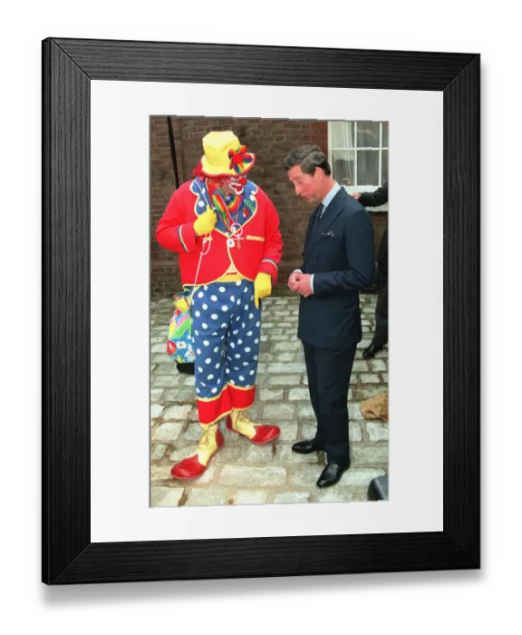 Framed Print : Prince Charles meets Boo Boo the clown at the Princess Youth Business Trust