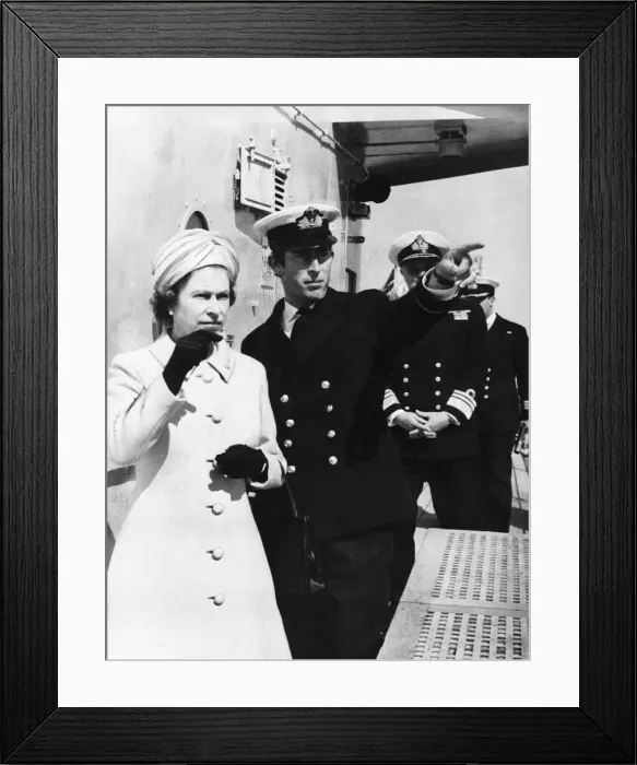 Framed Print : Queen Elizabeth and Prince Charles touring the warship HMS Norfolk, the 6 Framed Print : Queen Elizabeth and Prince Charles touring the warship HMS Norfolk, the 6