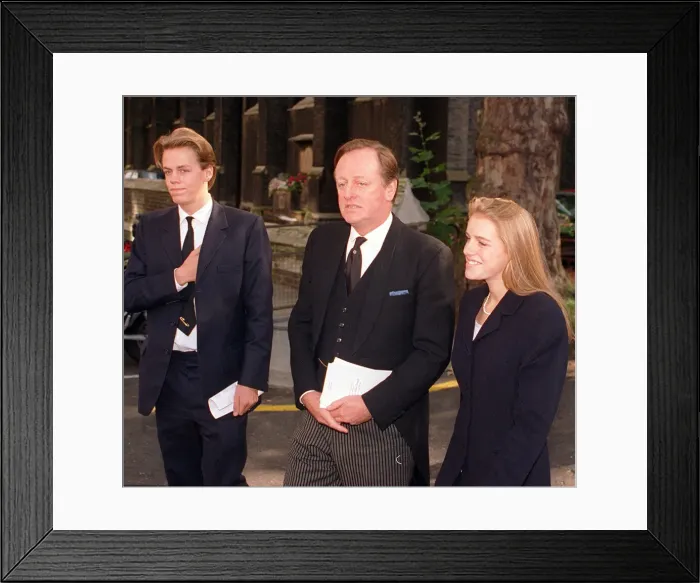 Framed Print : Andrew Parker Bowles with children Tom and Sara epd October 1994 Husband of Framed Print : Andrew Parker Bowles with children Tom and Sara epd October 1994 Husband of