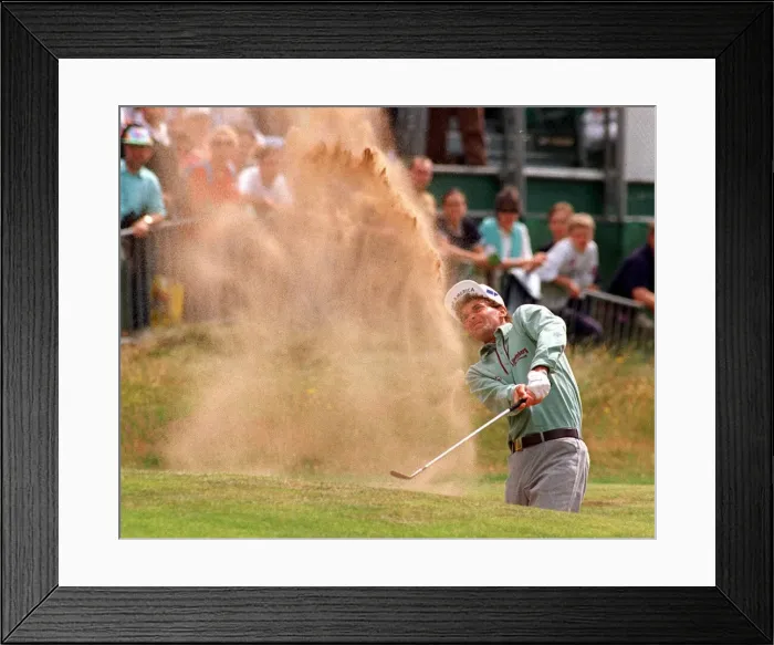 Framed Print : Jesper Parnevik at the Open Golf Championship July 1997 Plays a difficult shot out of Framed Print : Jesper Parnevik at the Open Golf Championship July 1997 Plays a difficult shot out of