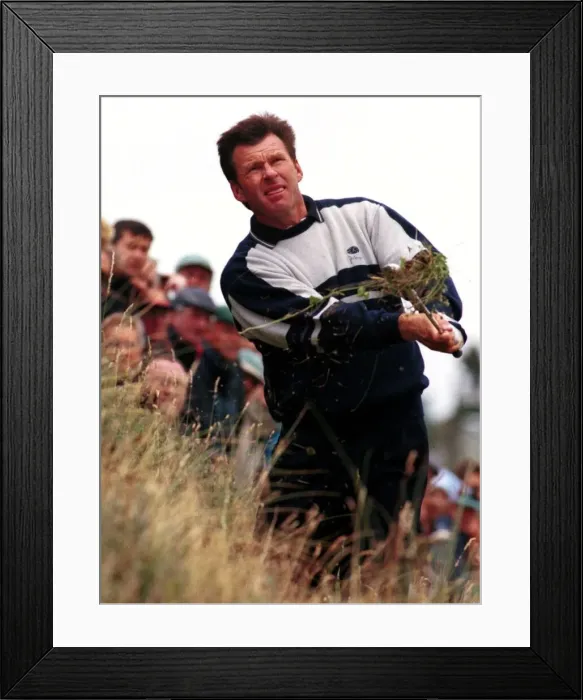 Framed Print : Nick Faldo hits out of the rough after a bad tee shot during the third round of the Open Framed Print : Nick Faldo hits out of the rough after a bad tee shot during the third round of the Open