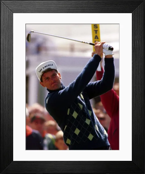 Framed Print : Jesper Parnevik tees of on the first hole during the third round of the Open Golf Framed Print : Jesper Parnevik tees of on the first hole during the third round of the Open Golf