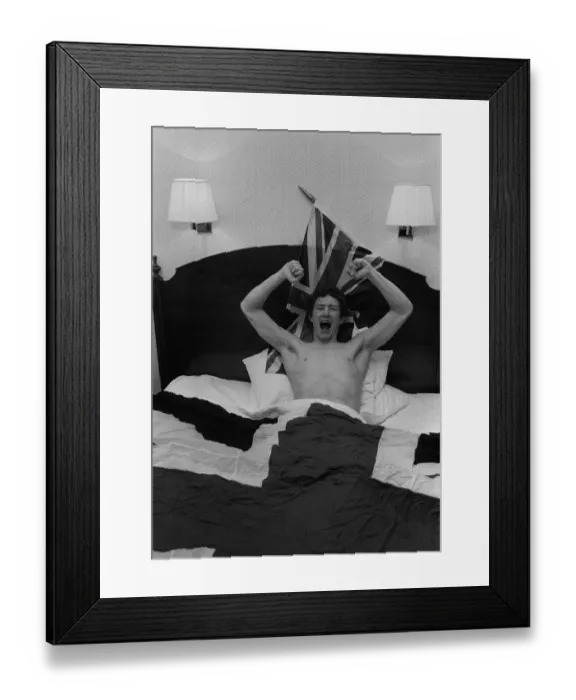 Framed Print : Terry Marsh in bed celebrating winning featherweight title against Akio Kameda Framed Print : Terry Marsh in bed celebrating winning featherweight title against Akio Kameda