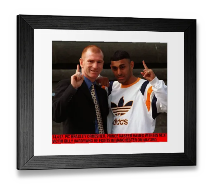 Framed Print : Prince Naseem Hamed Boxer with opponent Bill Hardy Boxer during a news press conference