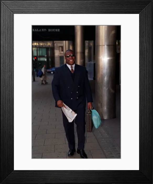 Framed Print : Gary Mason Boxing February 98 Outside the sports cafe in Londons west end Framed Print : Gary Mason Boxing February 98 Outside the sports cafe in Londons west end