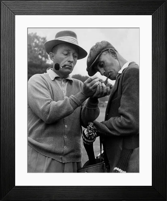 Framed Print : Bing Crosby and caddie break for a smoke during a round of golf, September 1952 Framed Print : Bing Crosby and caddie break for a smoke during a round of golf, September 1952