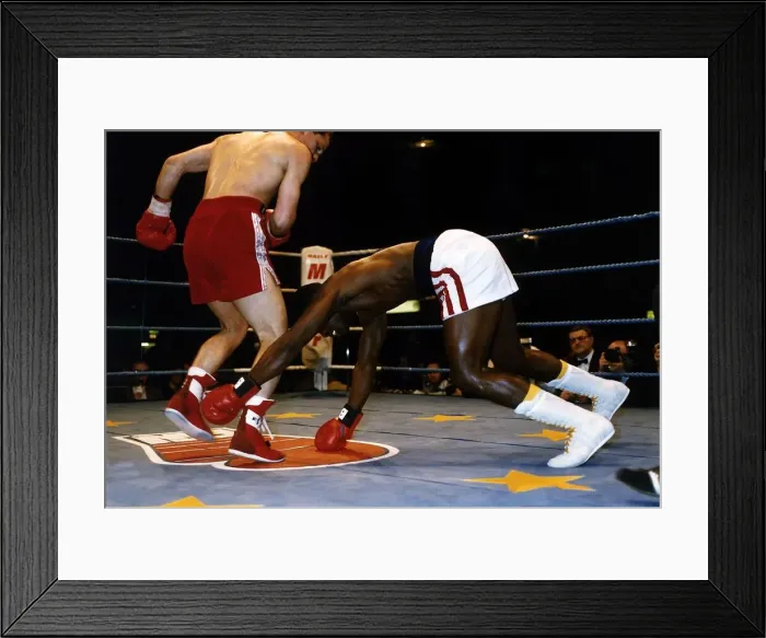 Framed Print : Paul Hodkinson Boxing knocking down his opponent