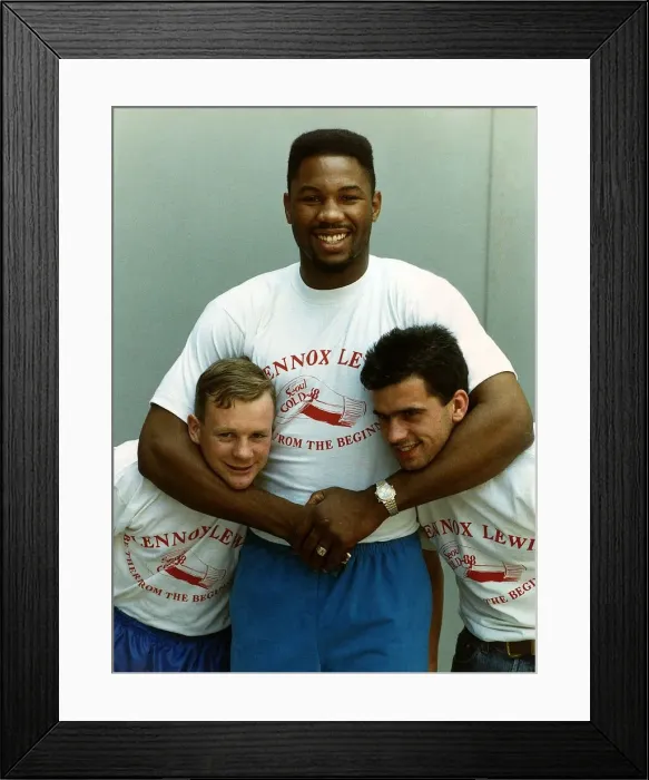 Framed Print : Lennox Lewis Boxing Heavyweight Boxer with his arms around the necks of Alan Hall